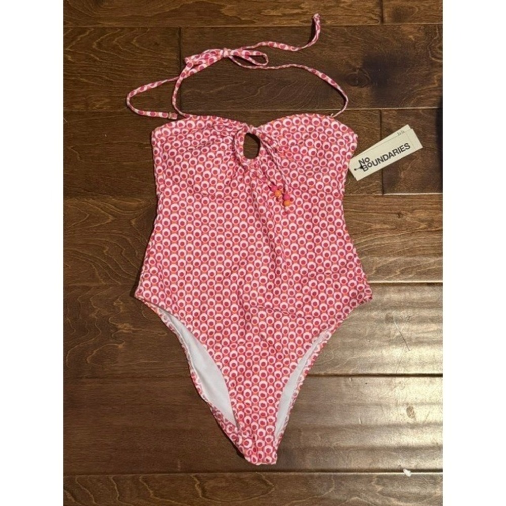 No Boundaries Sporty Geo Keyhole One Piece Swimsuit Surf Pink XS 0-2 NWT